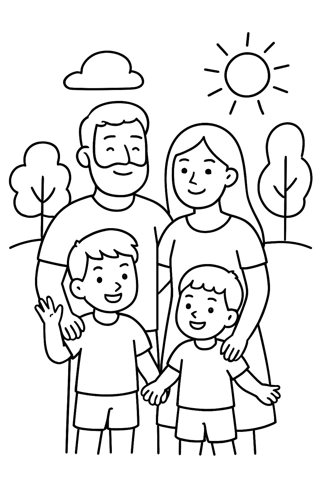 um marido barbudo, sua esposa e seus filhos de 2 e 3 anos