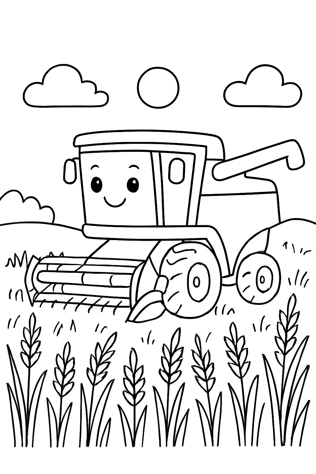 Harvester in wheat field