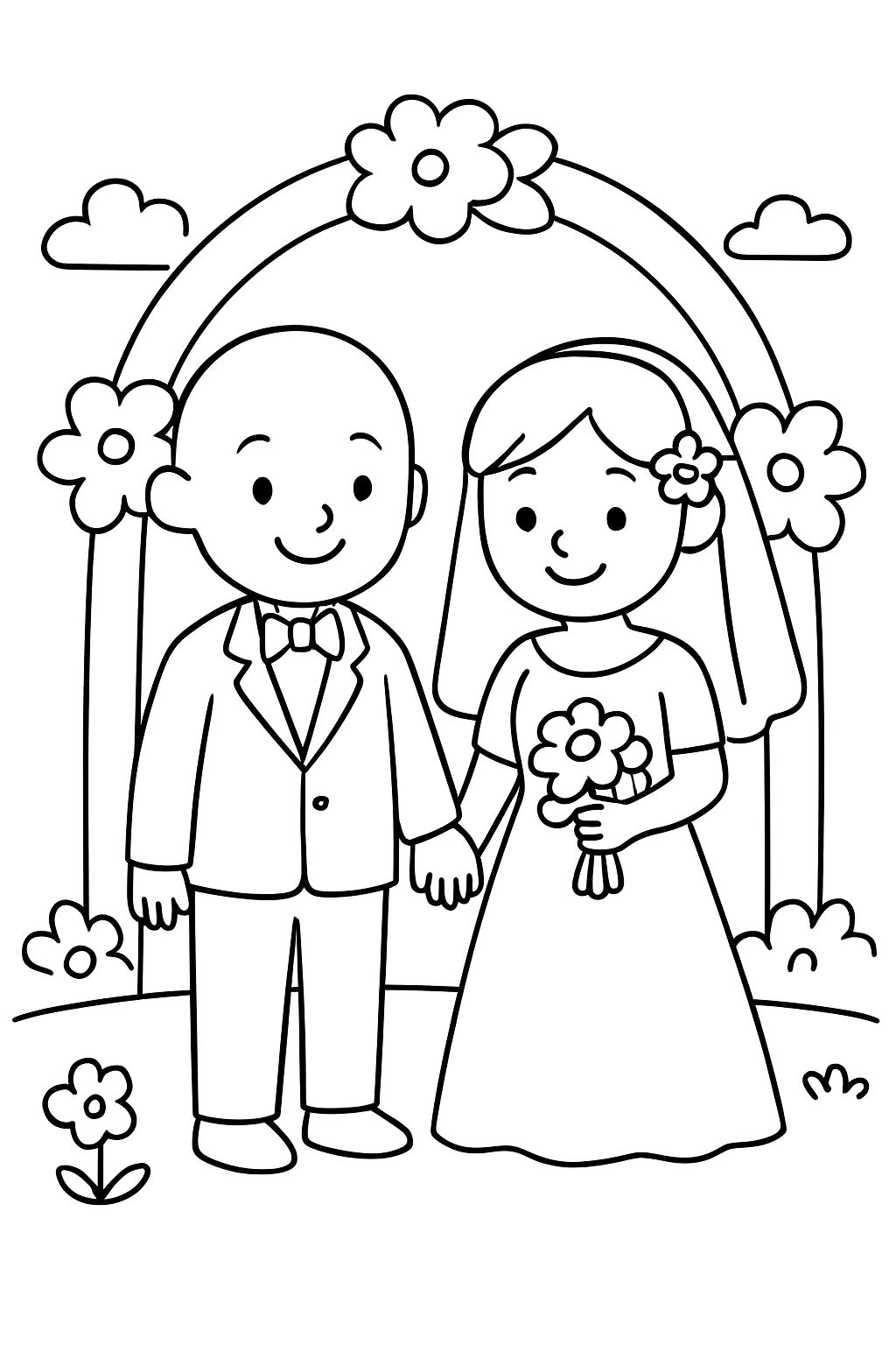 Un marié chauve et une mariée aux cheveux mi-longs se marient. Un marié chauve et une mariée aux cheveux mi-longs se marient.