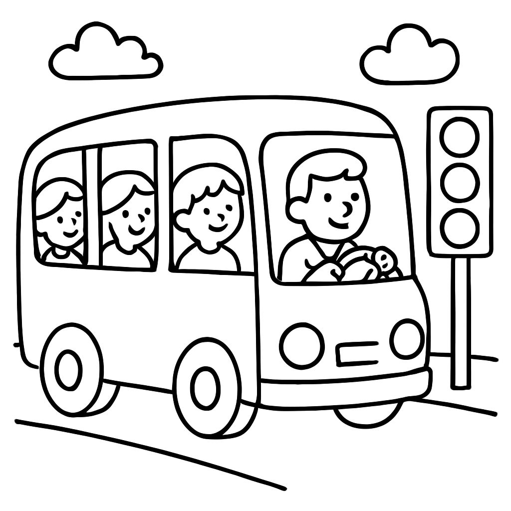 um ônibus de turismo com pessoas dentro e um semáforo um ônibus de turismo com pessoas dentro e um semáforo