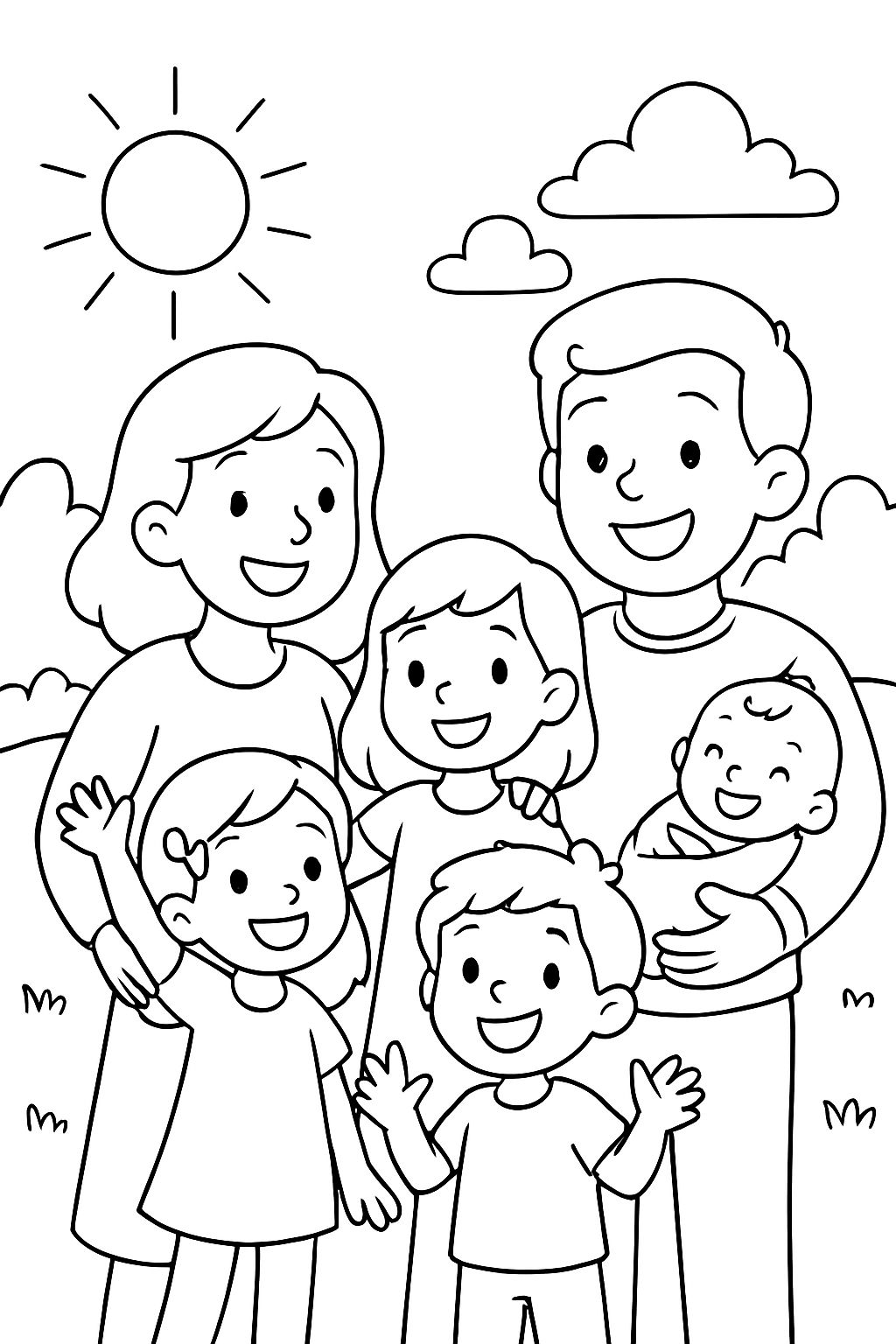 Eine Mama, ein Papa, eine ältere Schwester, eine mittlere Schwester, ein kleiner Bruder und ein Babybruder Eine Mama, ein Papa, eine ältere Schwester, eine mittlere Schwester, ein kleiner Bruder und ein Babybruder