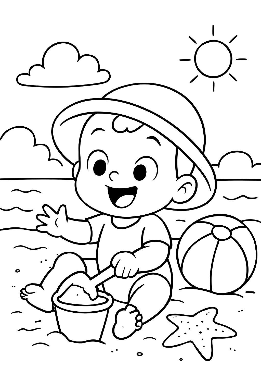 1 year old boy playing on the beach