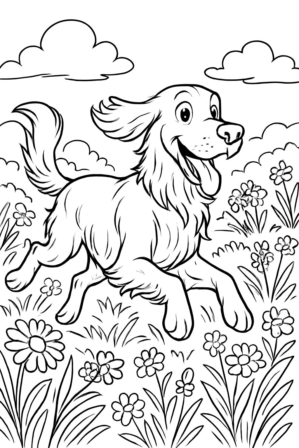 An irish red setter in a field of flowers