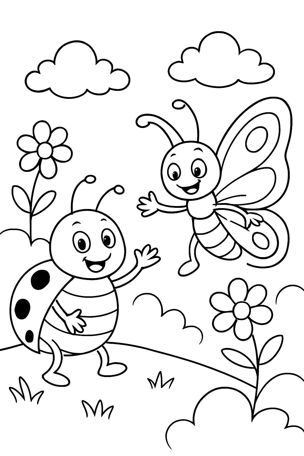 einen Marienkäfer und schmetterling