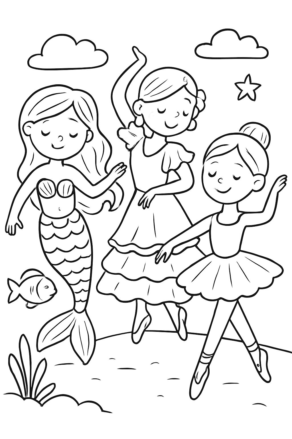 Meerjungfrau mit flamenco tänzerin und ballerina Meerjungfrau mit flamenco tänzerin und ballerina