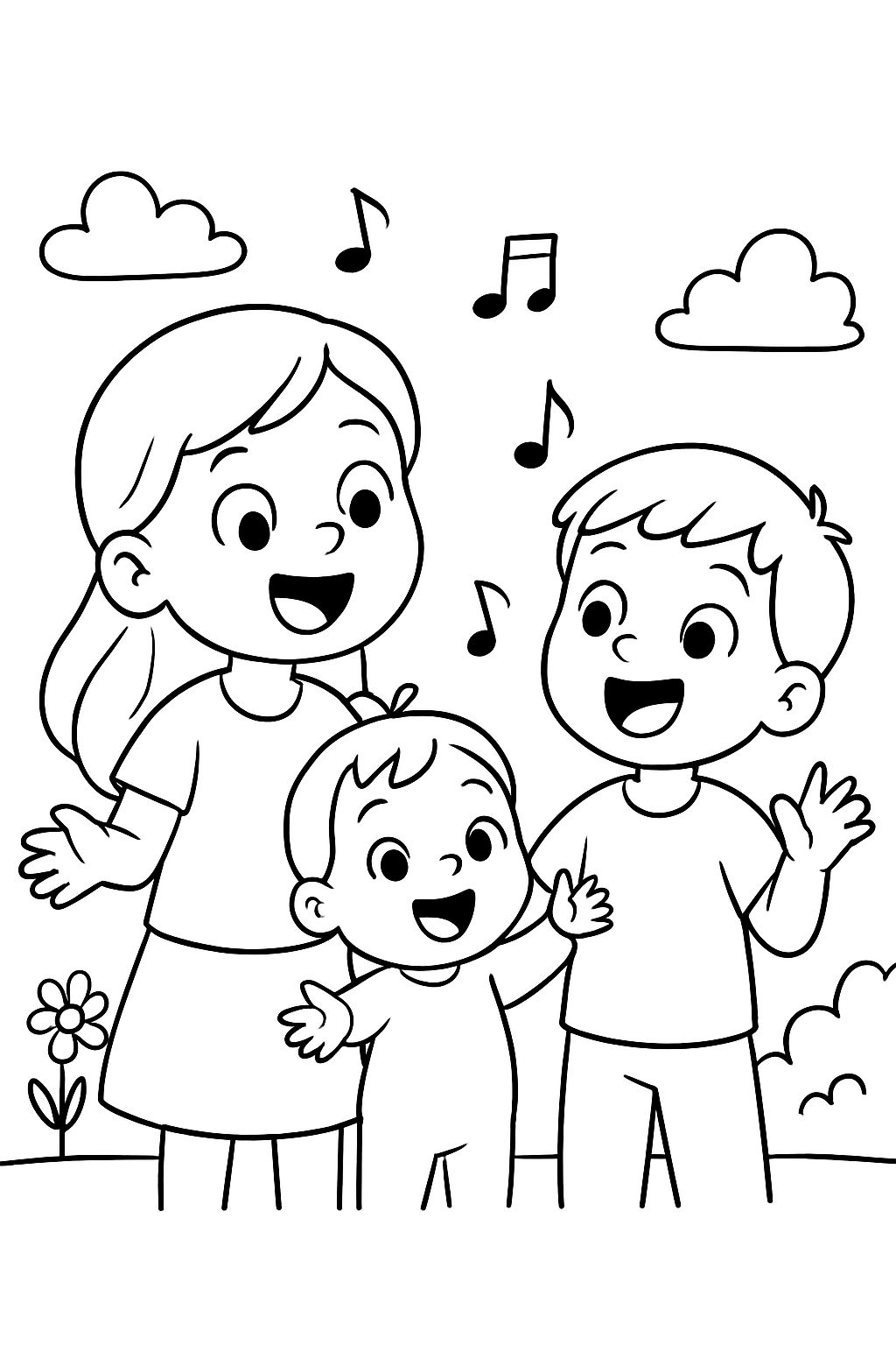 Ältere Schwester, Bruder und kleine Schwester singen