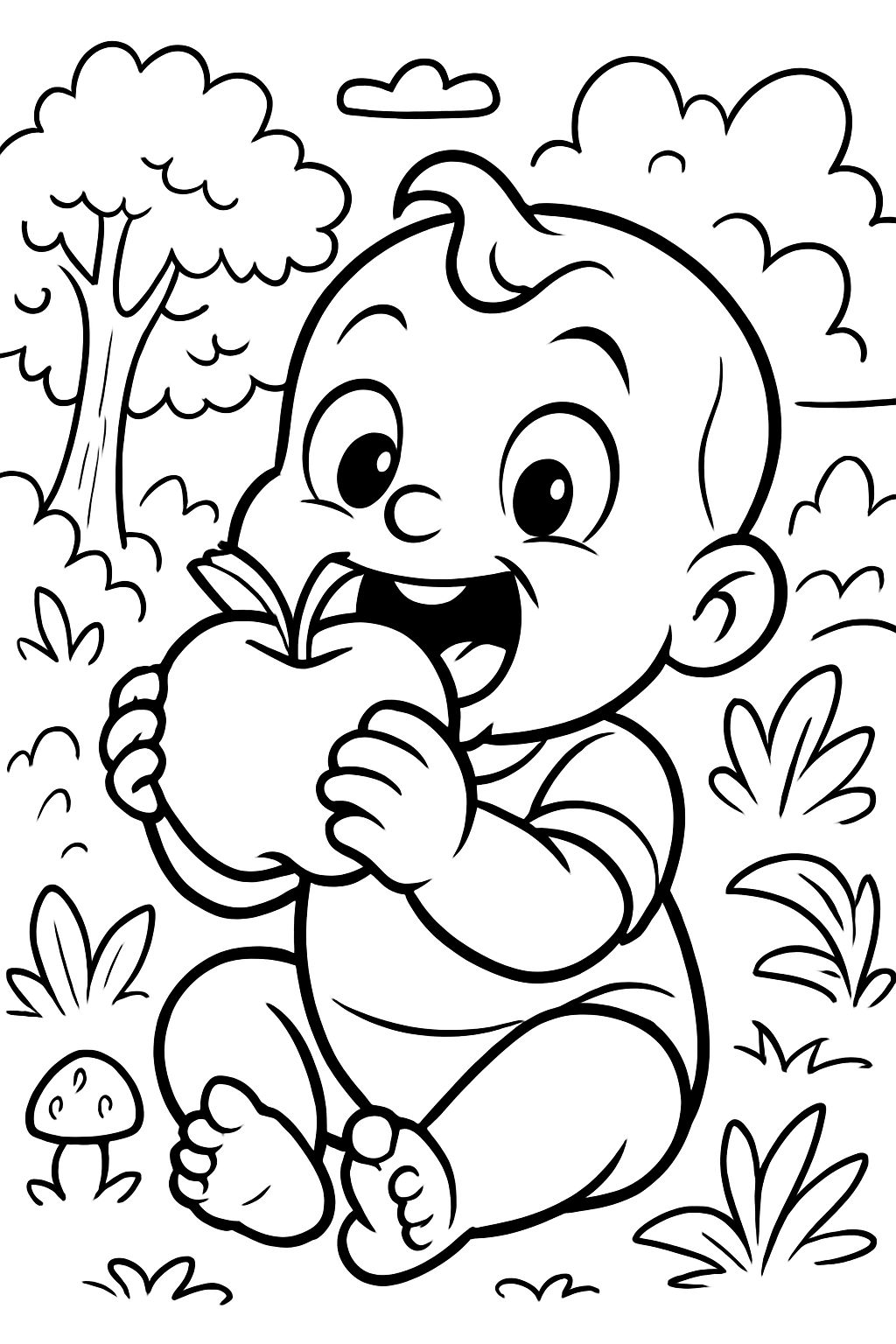 bebé comiendo una manzana.
