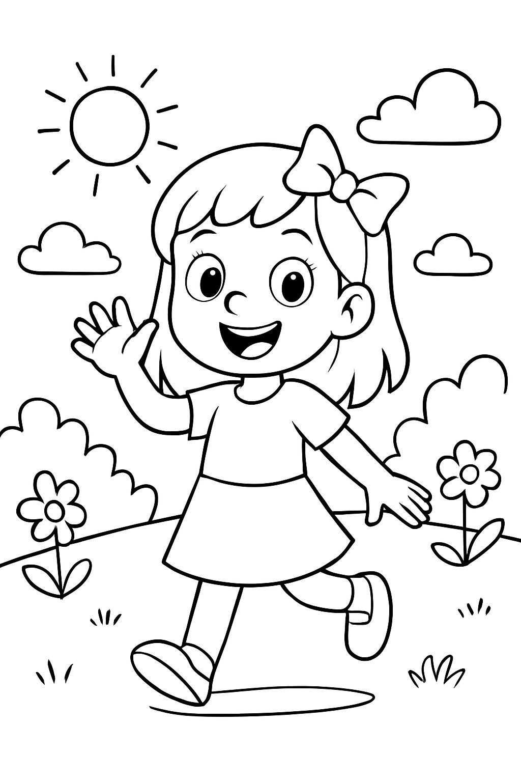 Une fille danse en disant bonjour.