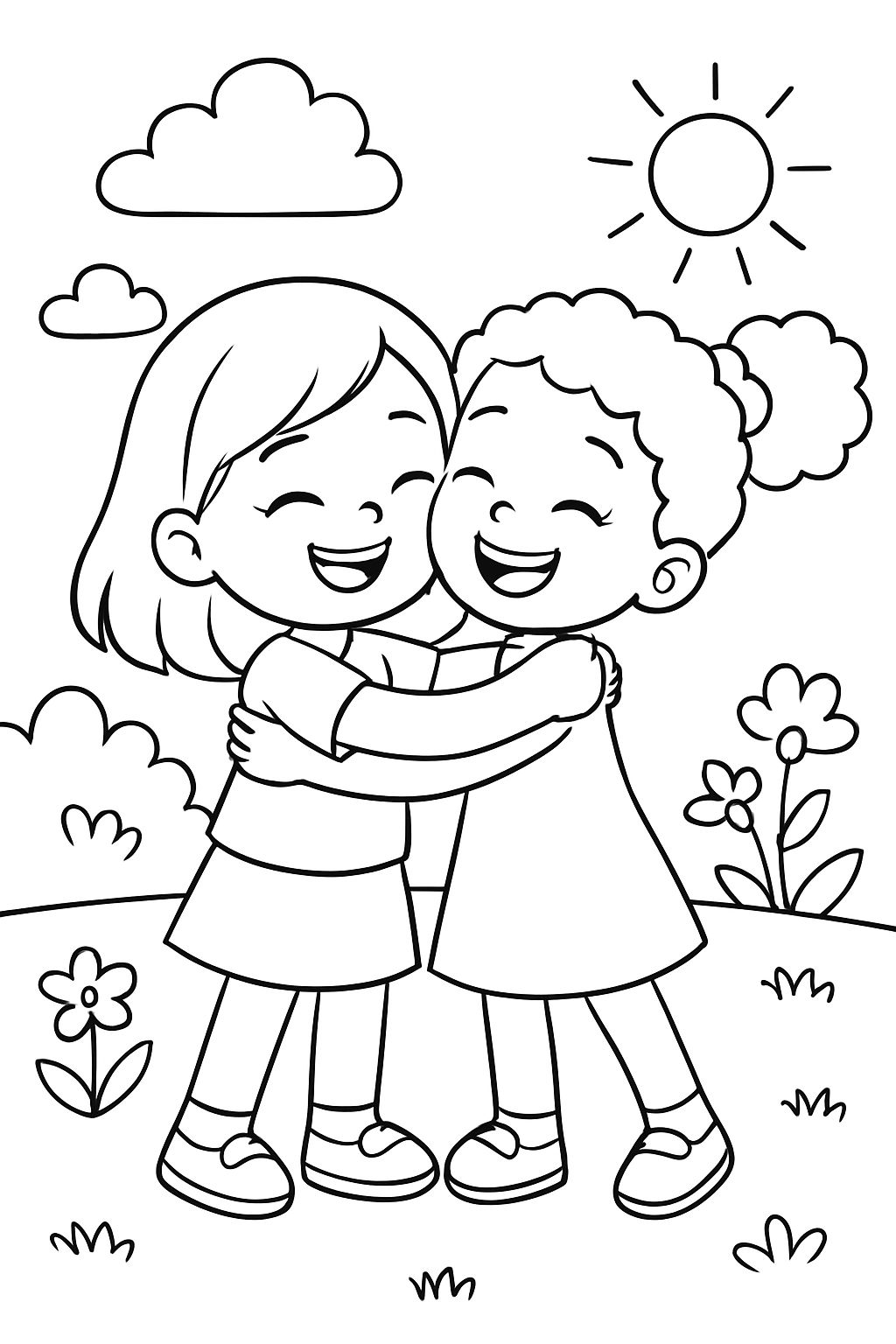 Filles s'enlaçant pour montrer du respect.