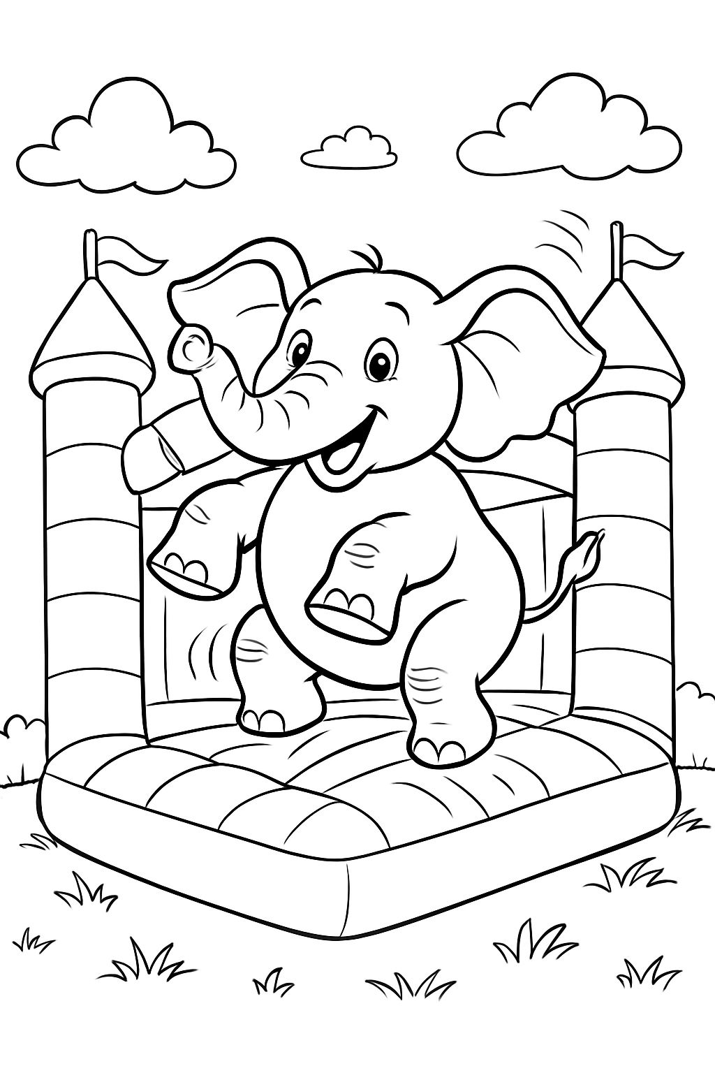 um elefante pulando em um castelo inflável um elefante pulando em um castelo inflável