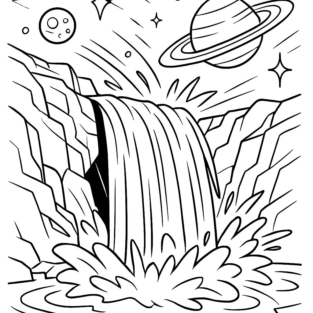Une cascade dans l'espace sans personnes ni animaux, seulement avec quelques étoiles et planètes Une cascade dans l'espace sans personnes ni animaux, seulement avec quelques étoiles et planètes