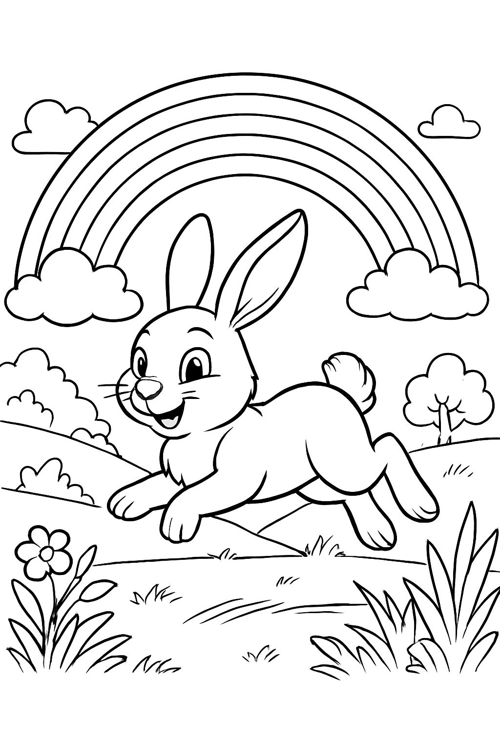 Kaninchen unter einem Regenbogen