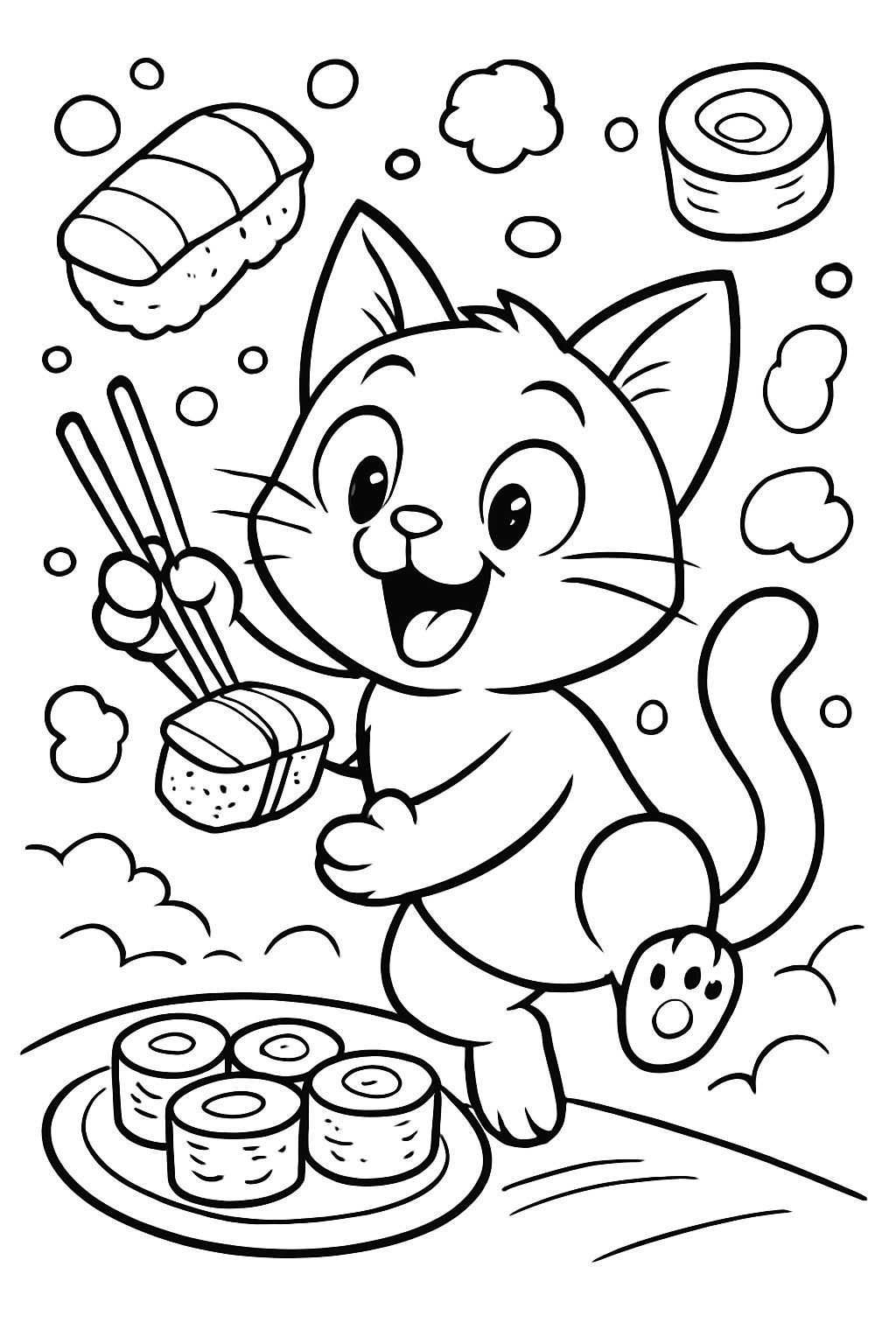 cat with sushi