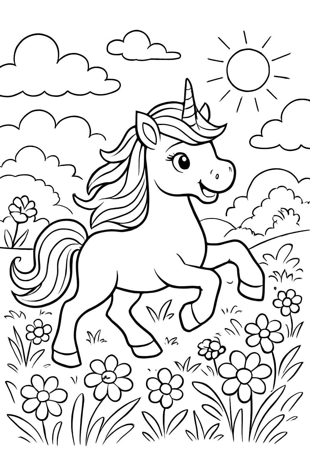 licorne sur prairie fleurie