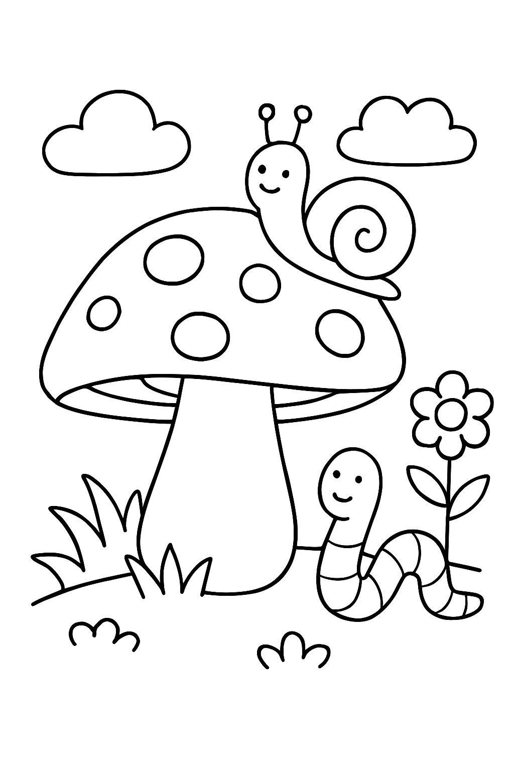 Un champignon avec un escargot et un ver