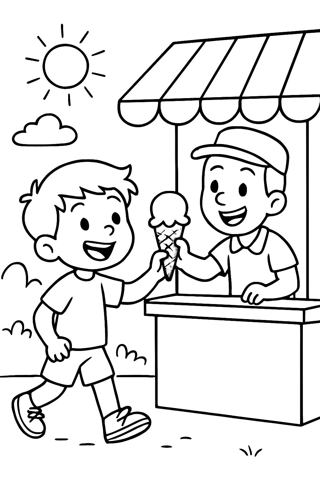 a boy buying ice cream