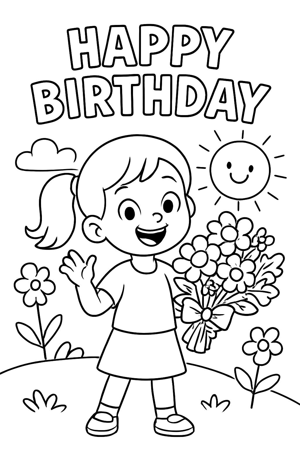 Blumenstrauss mit Happy Birthday