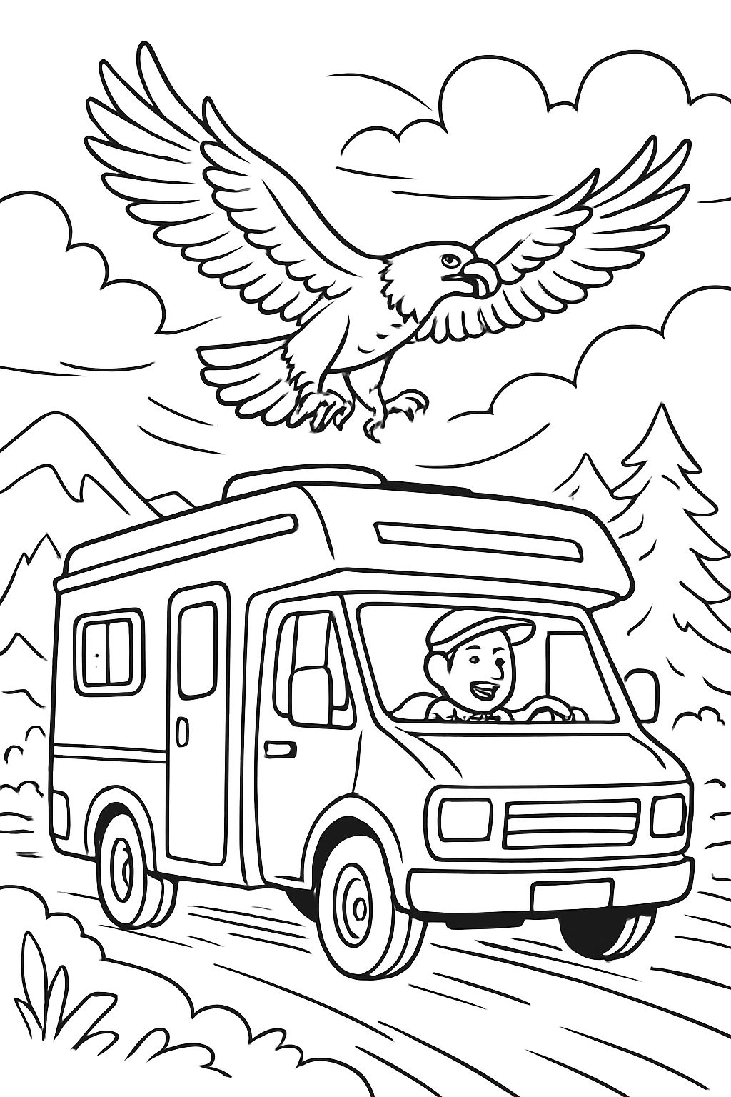 Camping-car avec aigle tournant