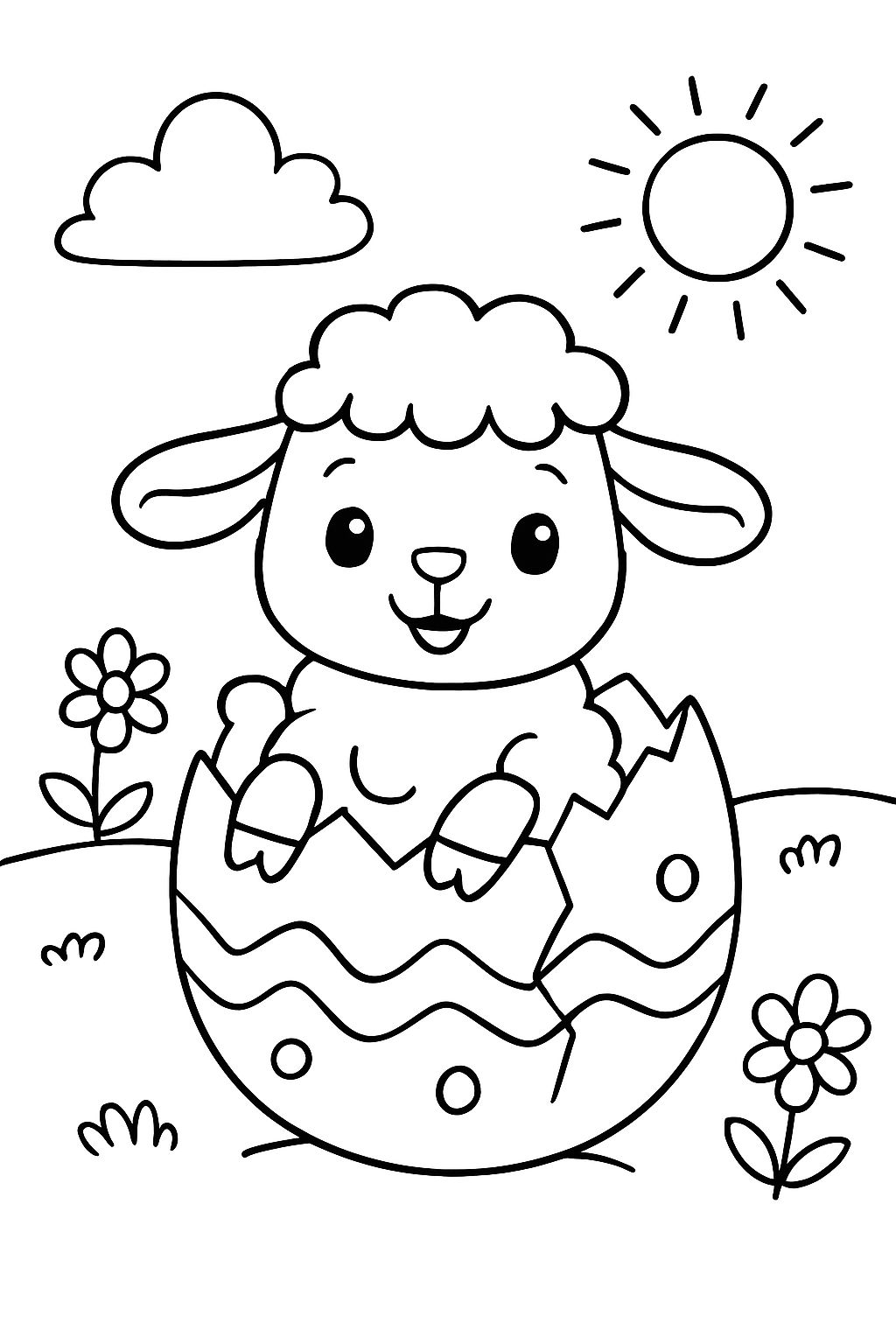 a little lamb in a broken Easter egg