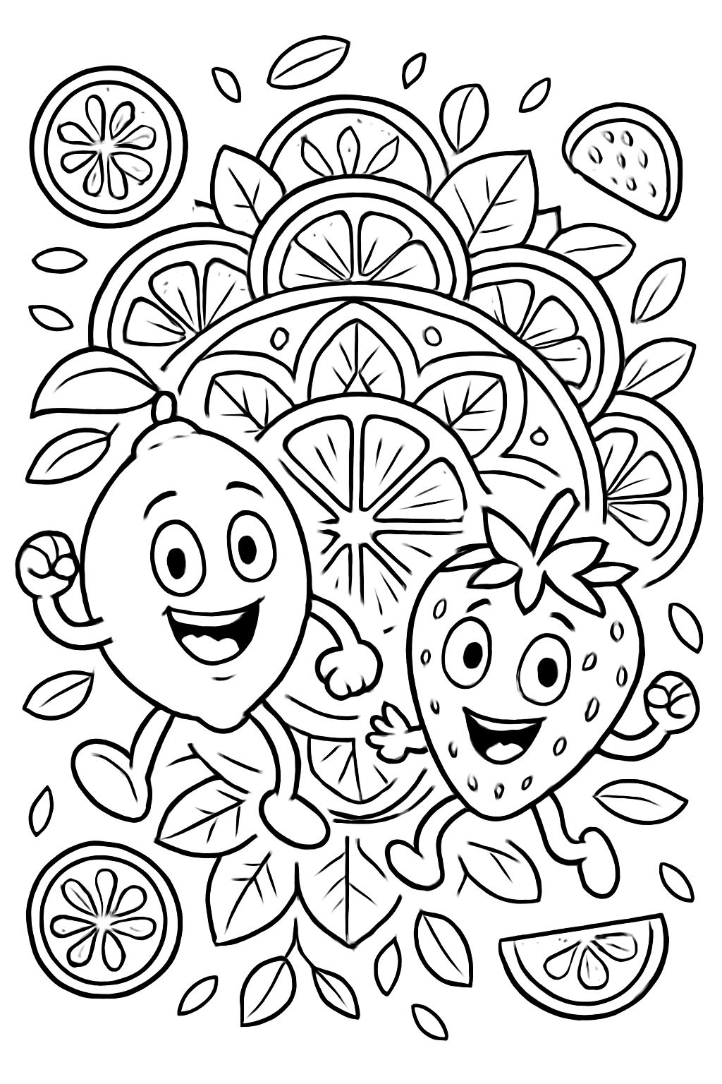 mandala mit zitronen und erdbeeren