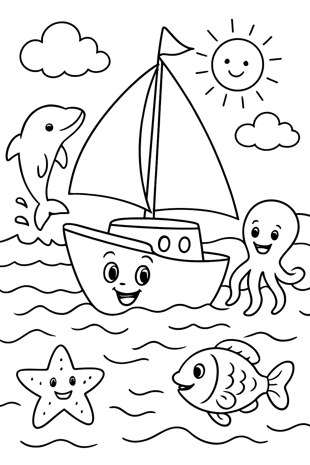 Voilier avec des animaux marins