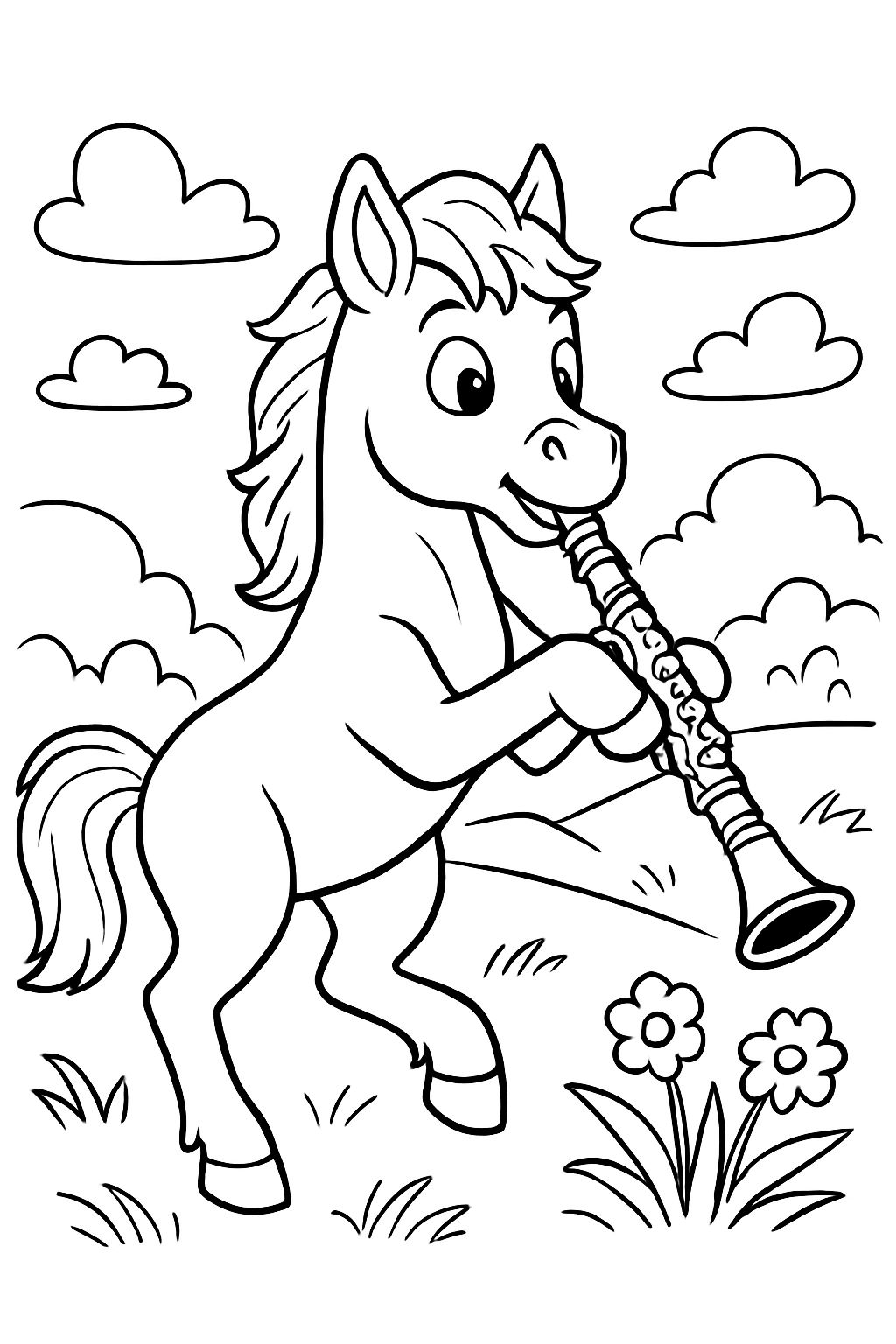 A foal playing the clarinet