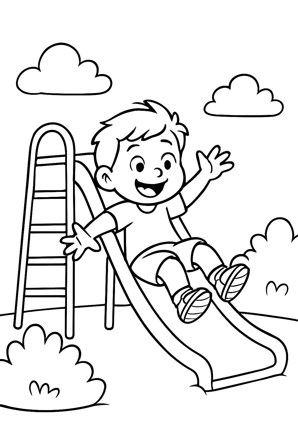 Criança subindo em um escorrega pela parte da frente, não pelas escadas. Criança subindo em um escorrega pela parte da frente, não pelas escadas.