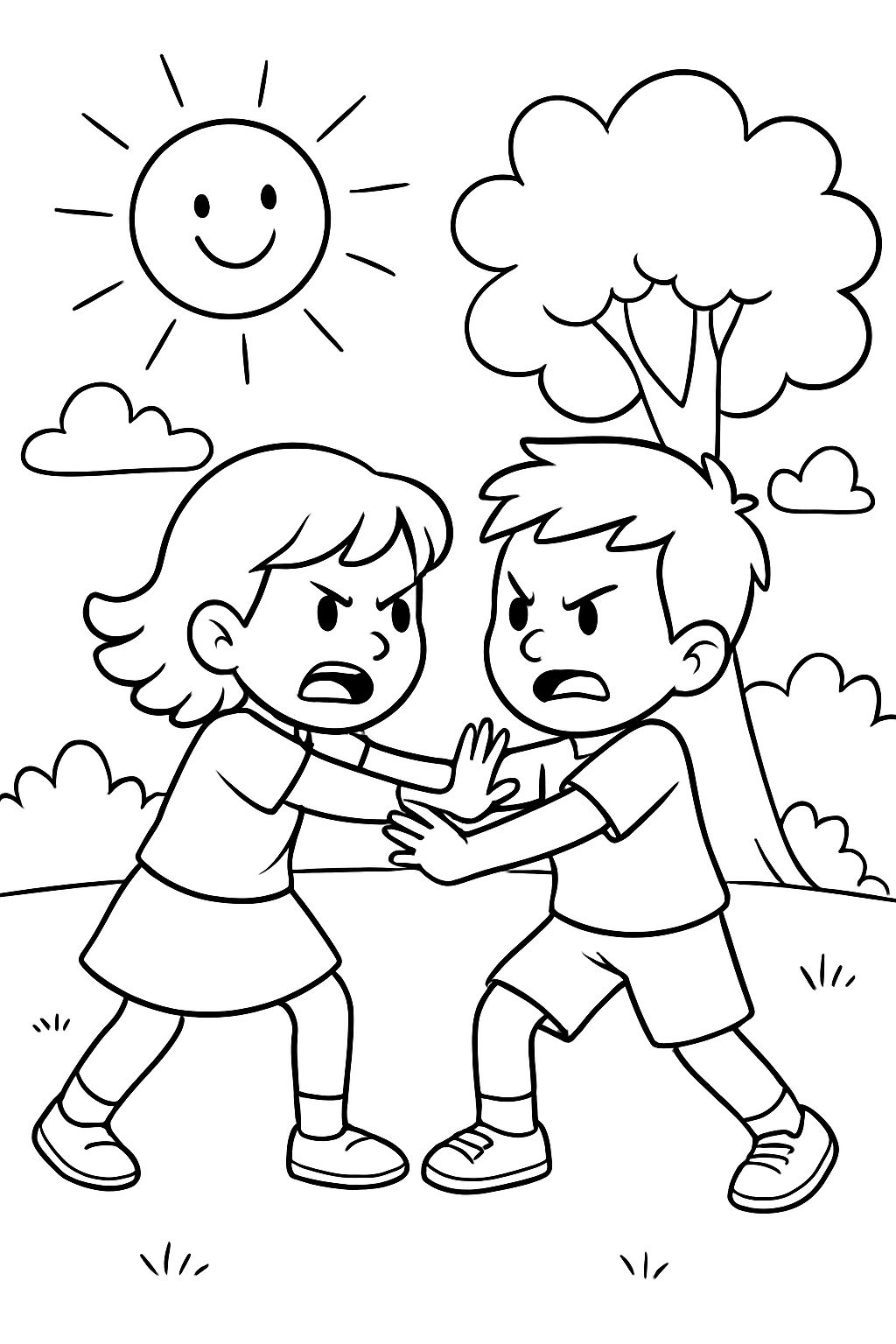 enfants en colère se poussant