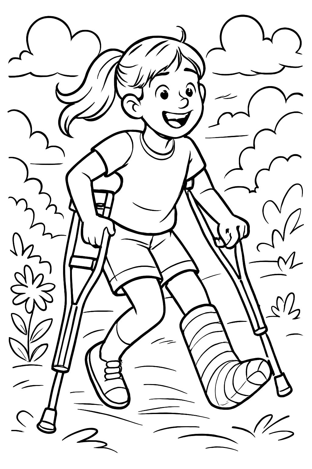 Girl with crutches and cast