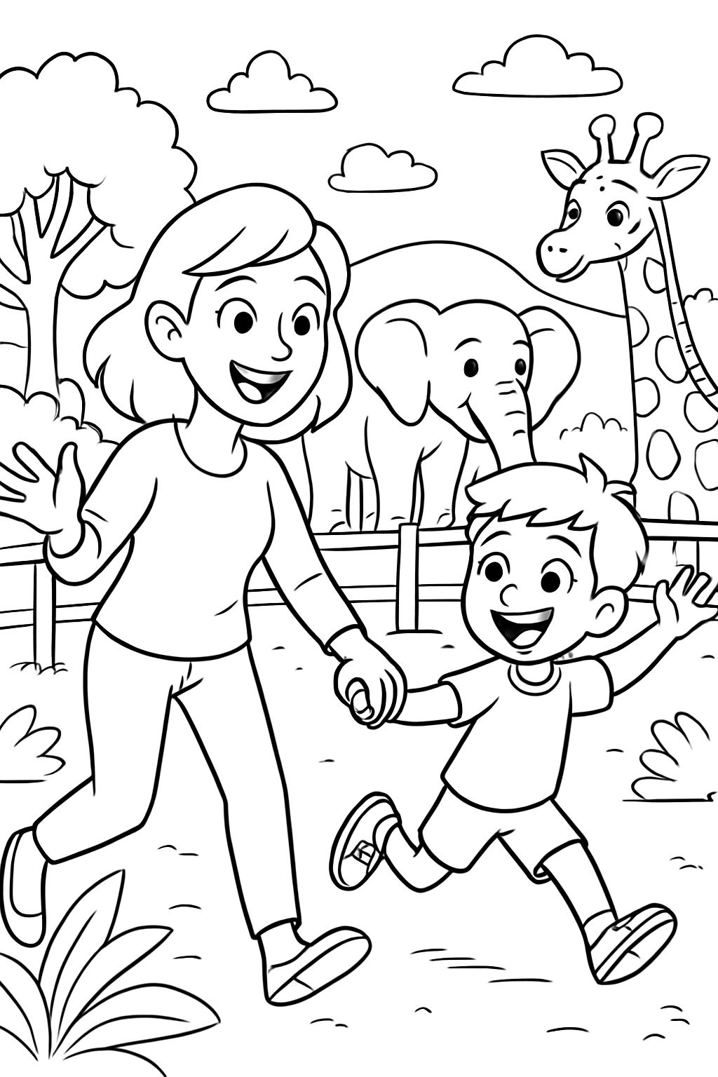 Woman with son in the zoo