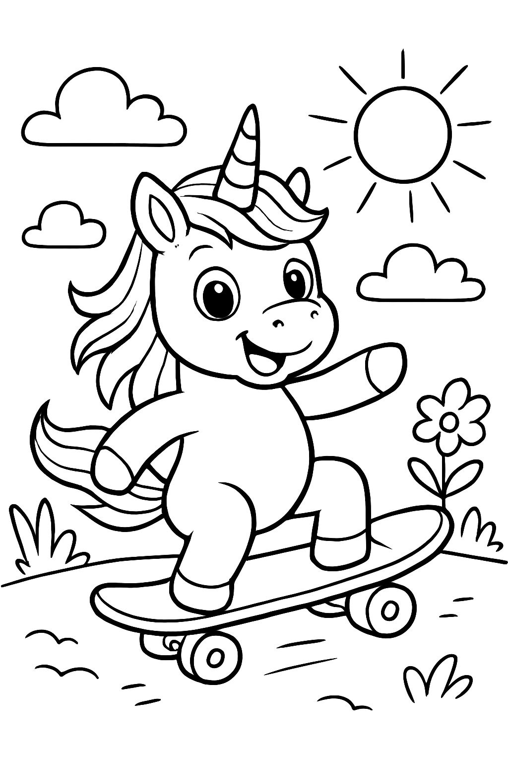 Einhorn auf Skateboard