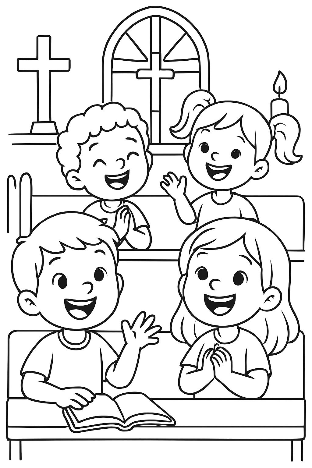 Two boys and two girls at church service