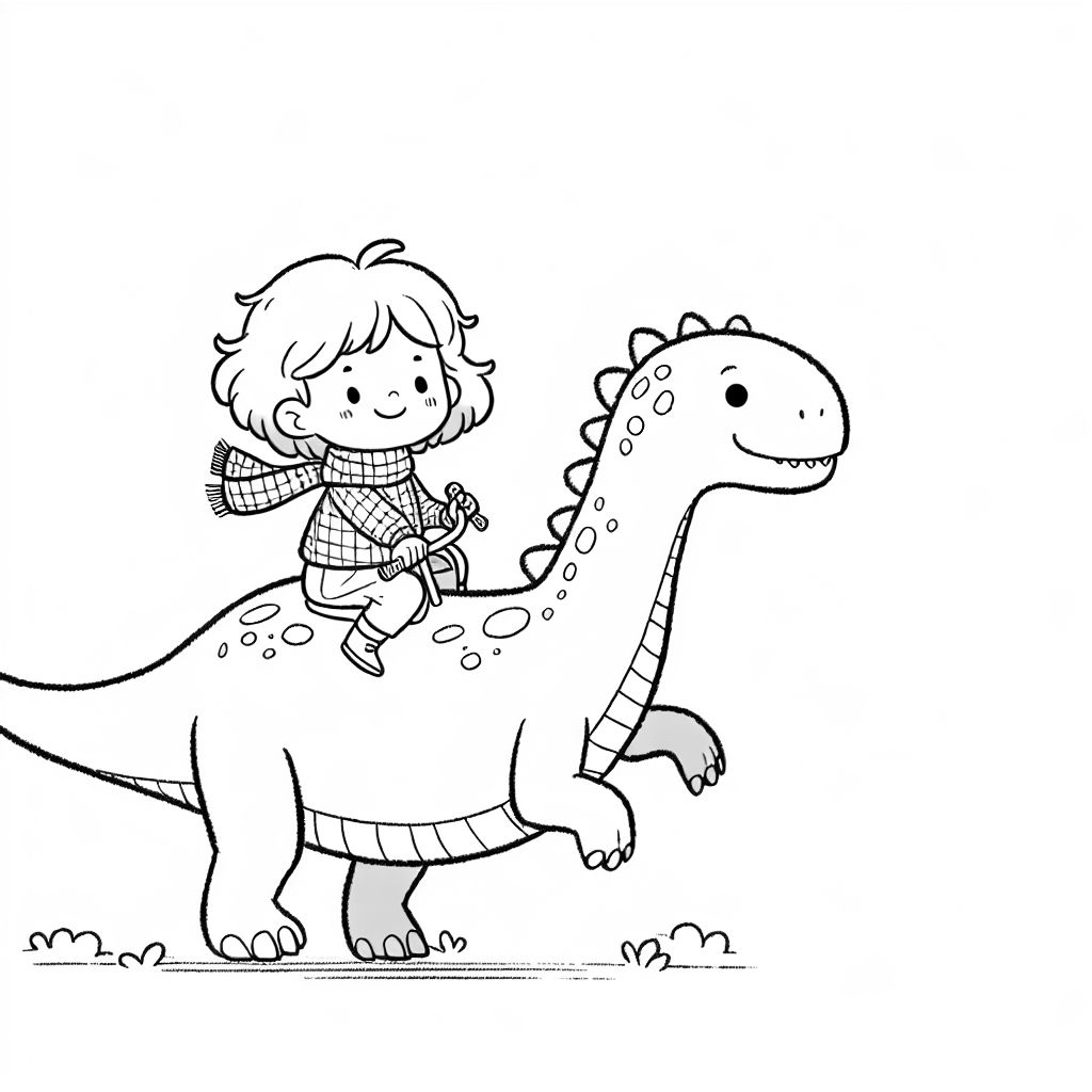 Ein Kleinkindmädchen reitet auf einem freundlichen Dinosaurier. Ein Kleinkindmädchen reitet auf einem freundlichen Dinosaurier.
