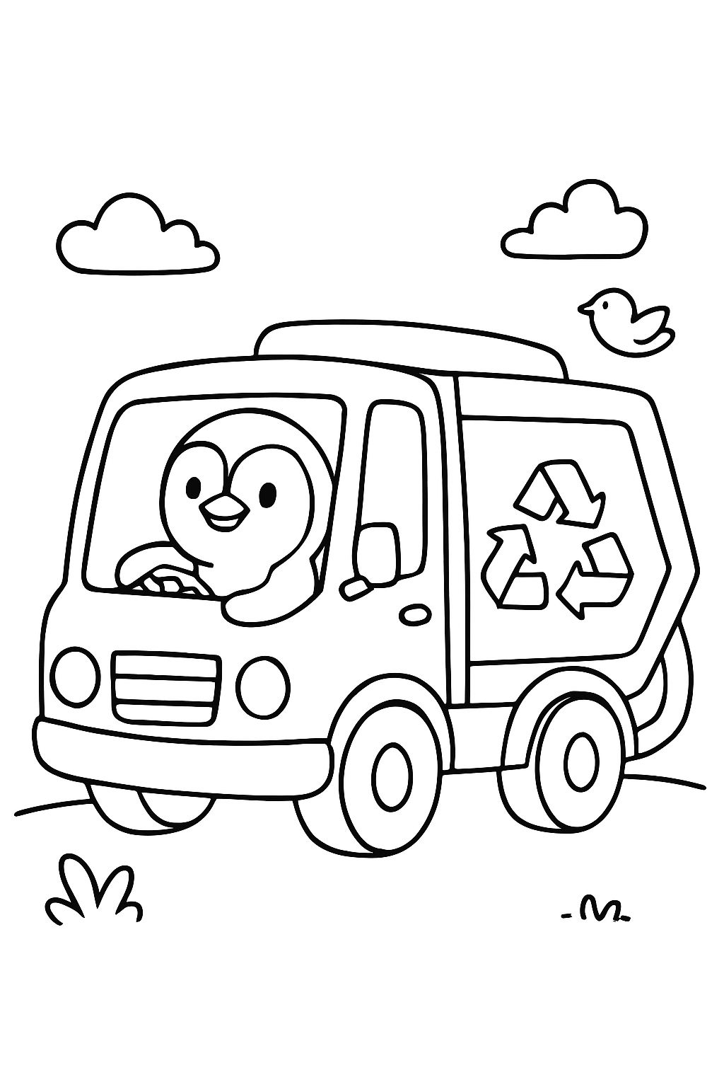 penguin in the garbage truck