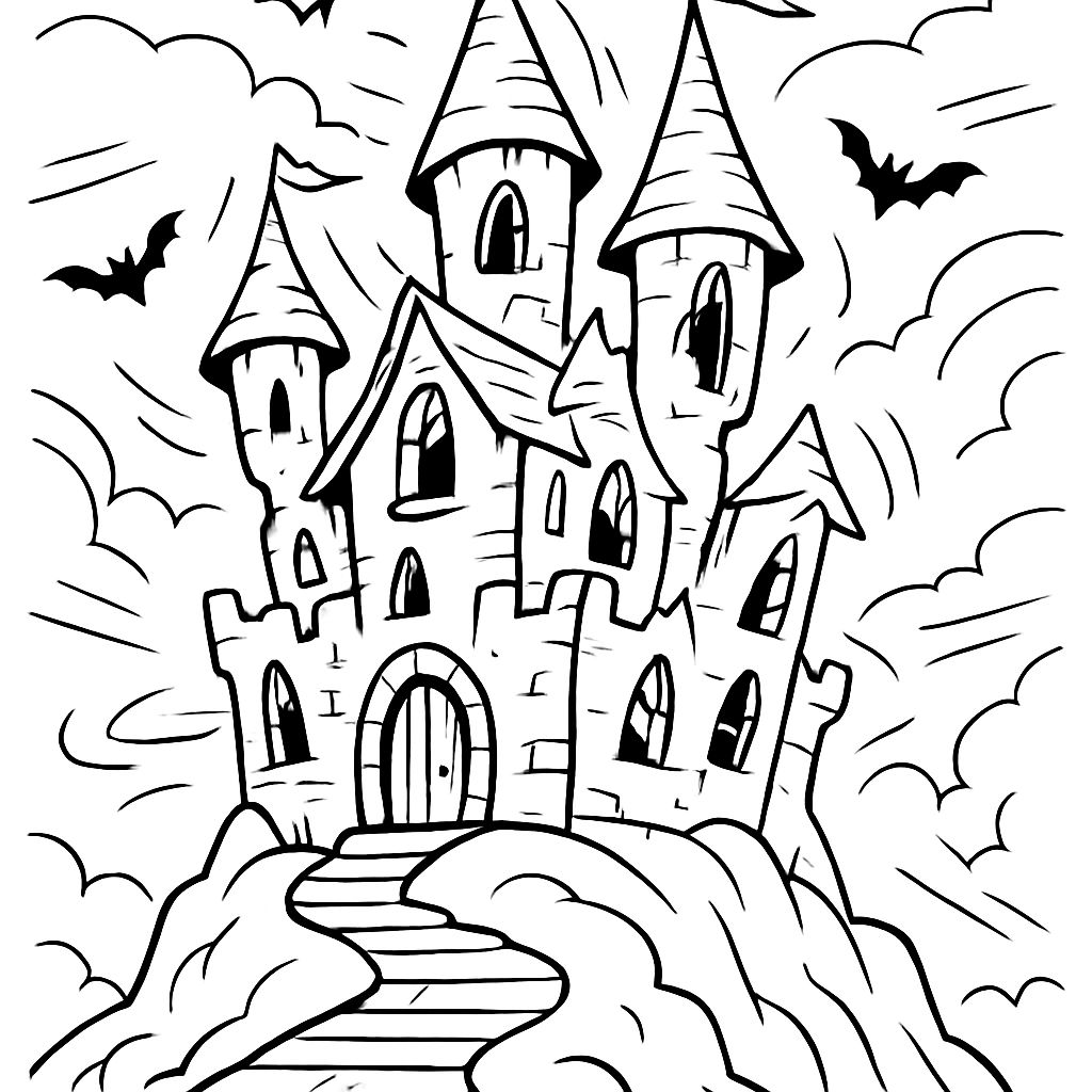 a haunted castle without characters with tall turrets and crooked windows a haunted castle without characters with tall turrets and crooked windows