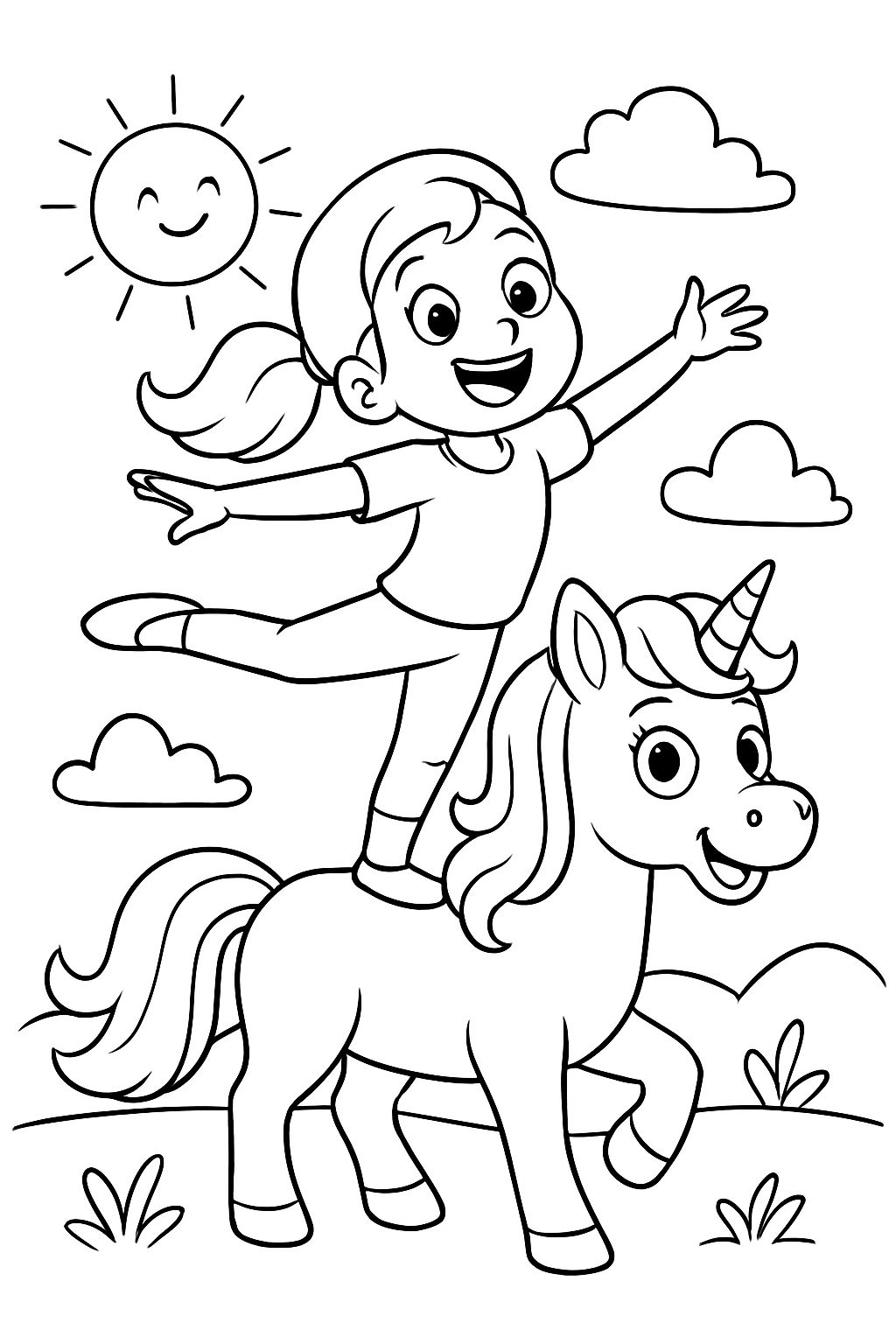 Einhorn auf dem Mädchen voltigiert