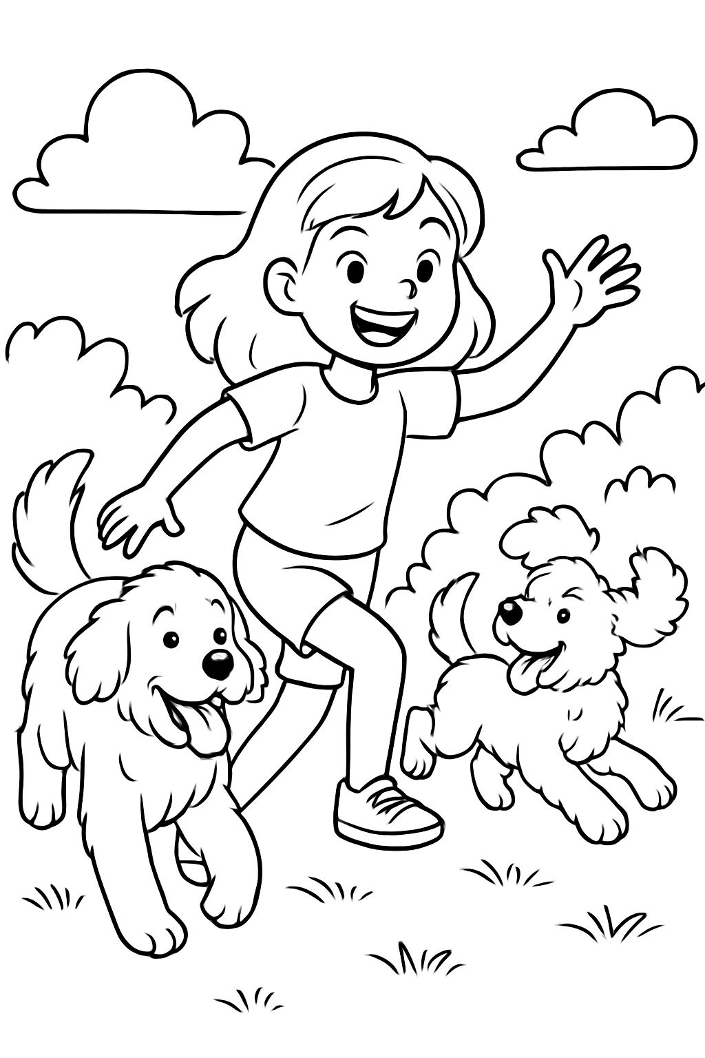 A girl with a Bernadoodle and Aussie doodle A girl with a Bernadoodle and Aussie doodle