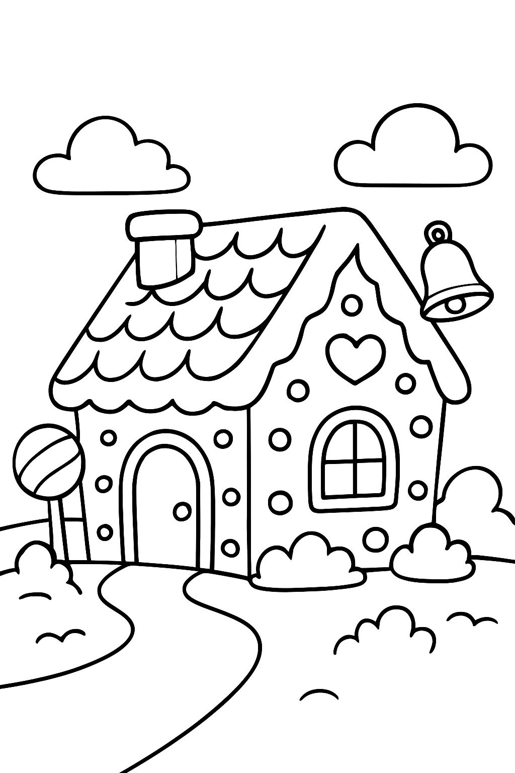 Une maison en pain d'épice avec une petite cloche