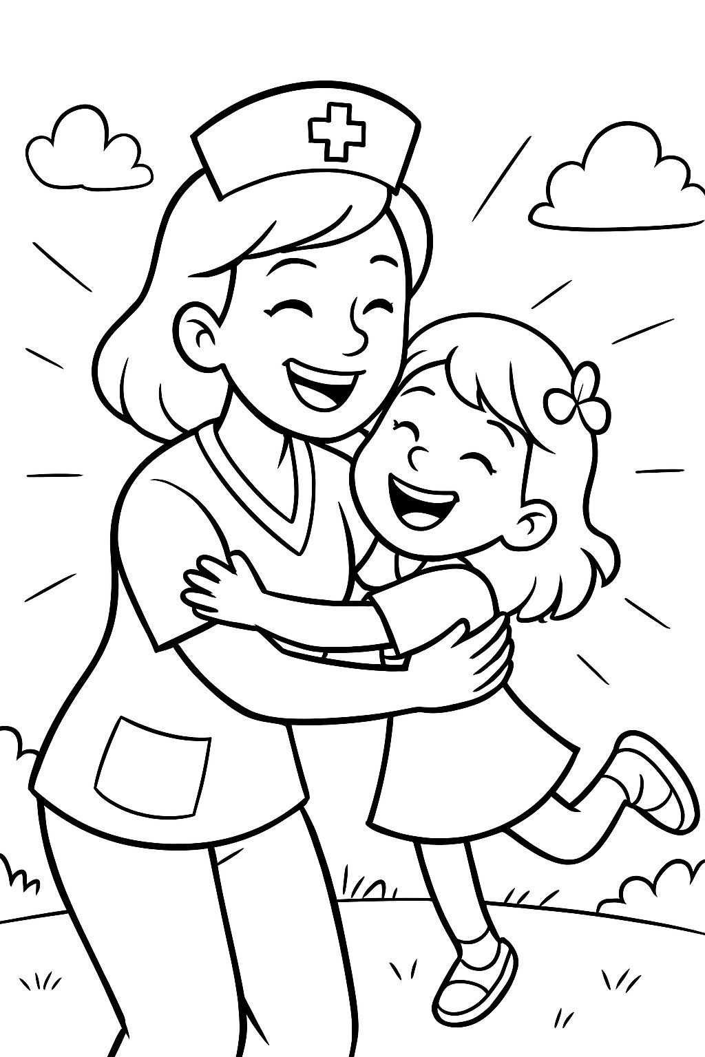 Enfermeira abraçando uma menina