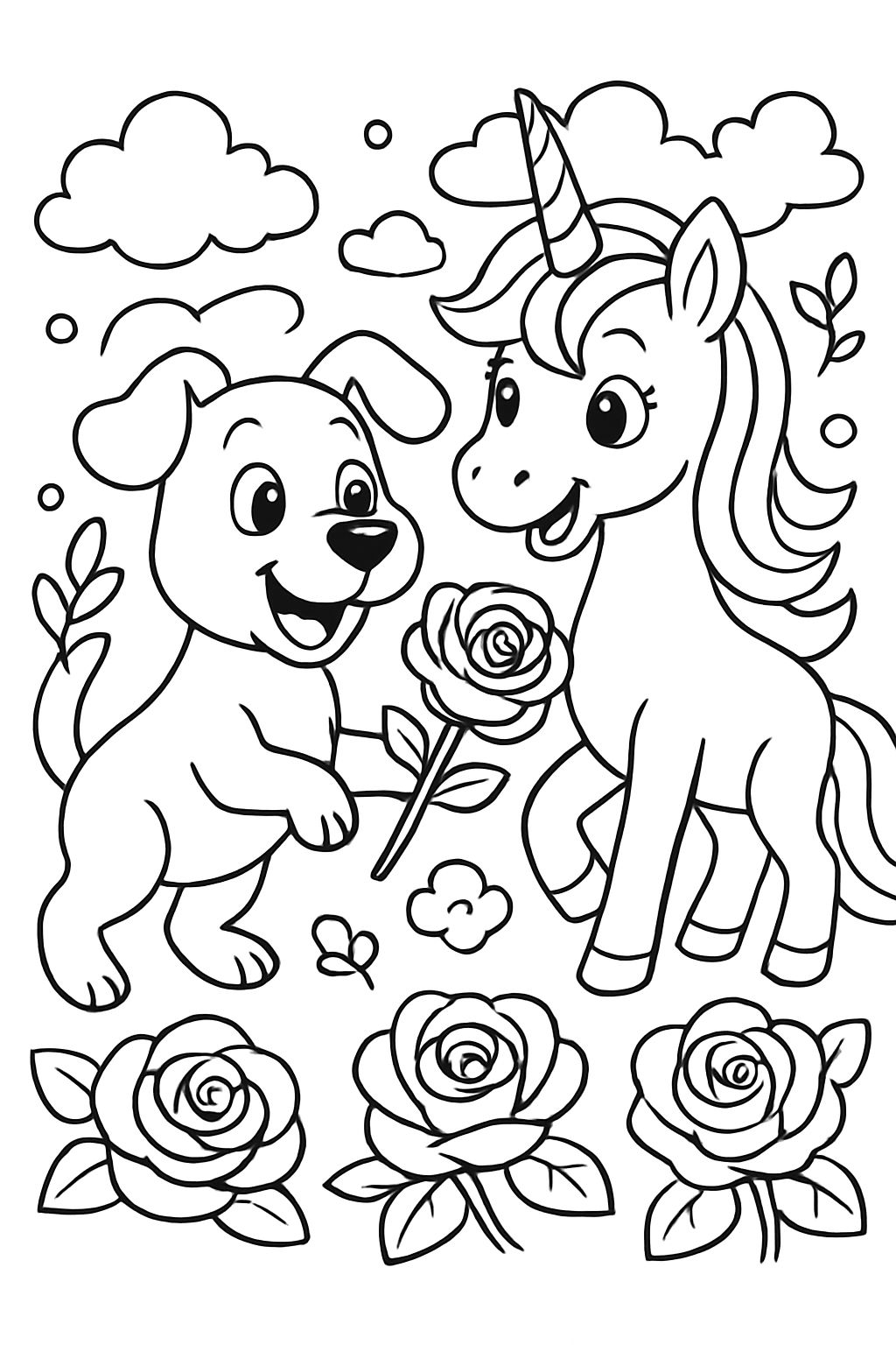 Dogs with roses and unicorns