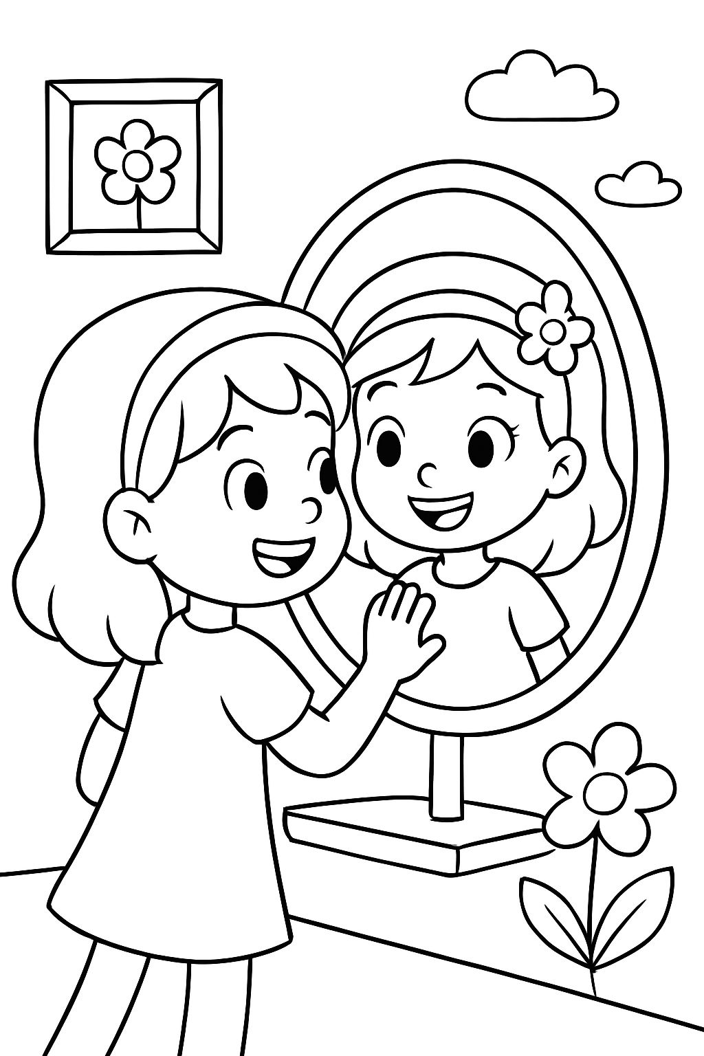 a girl reflecting in a mirror