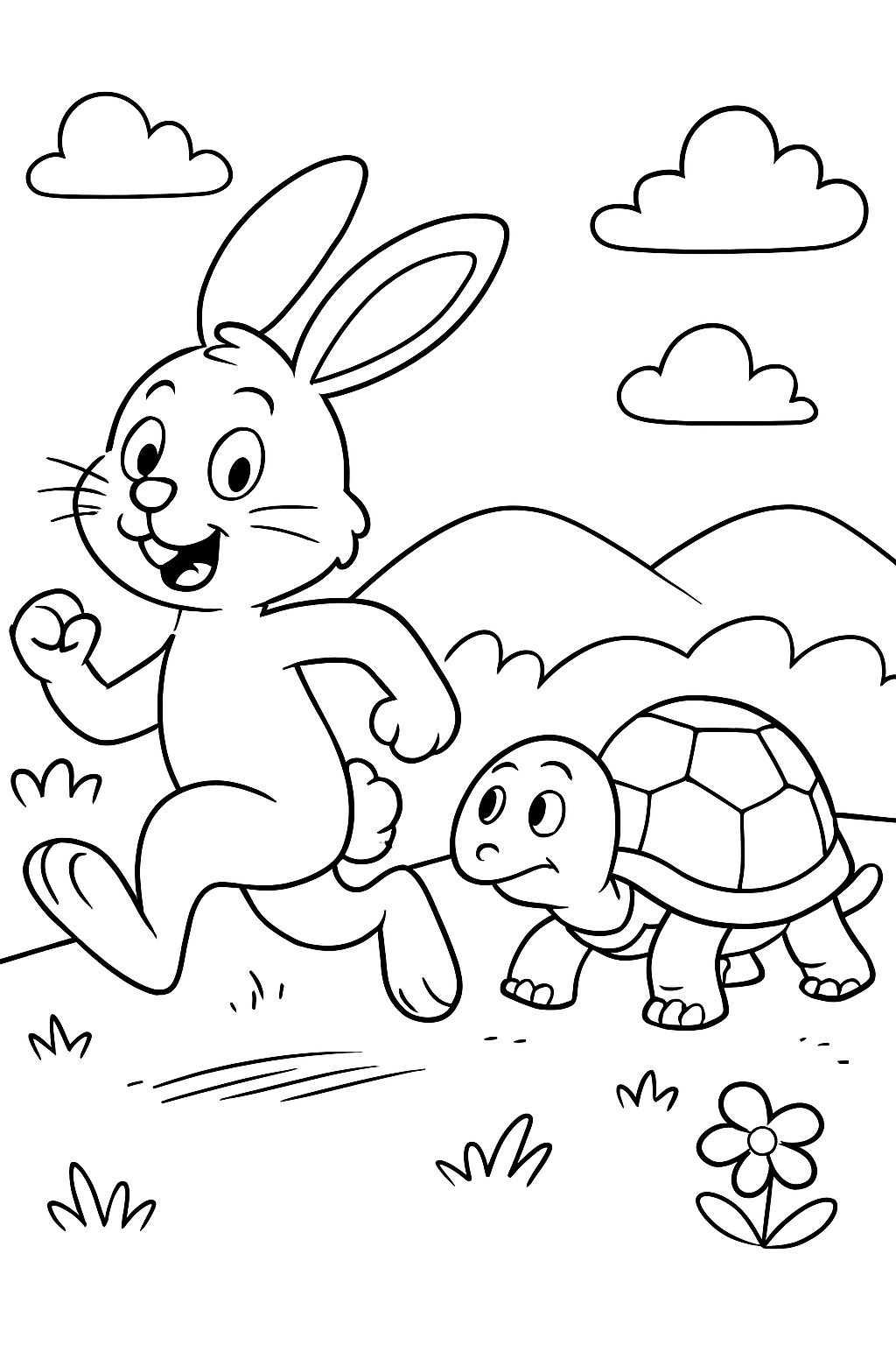 a hare running and a turtle falling behind