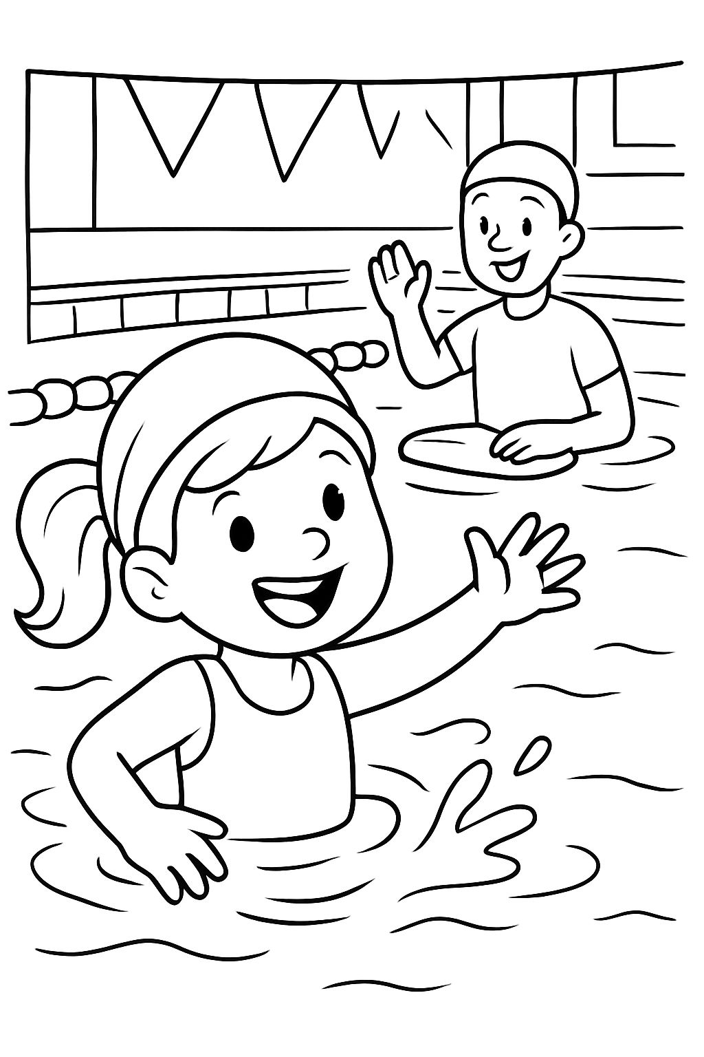 A girl participating in a swimming class