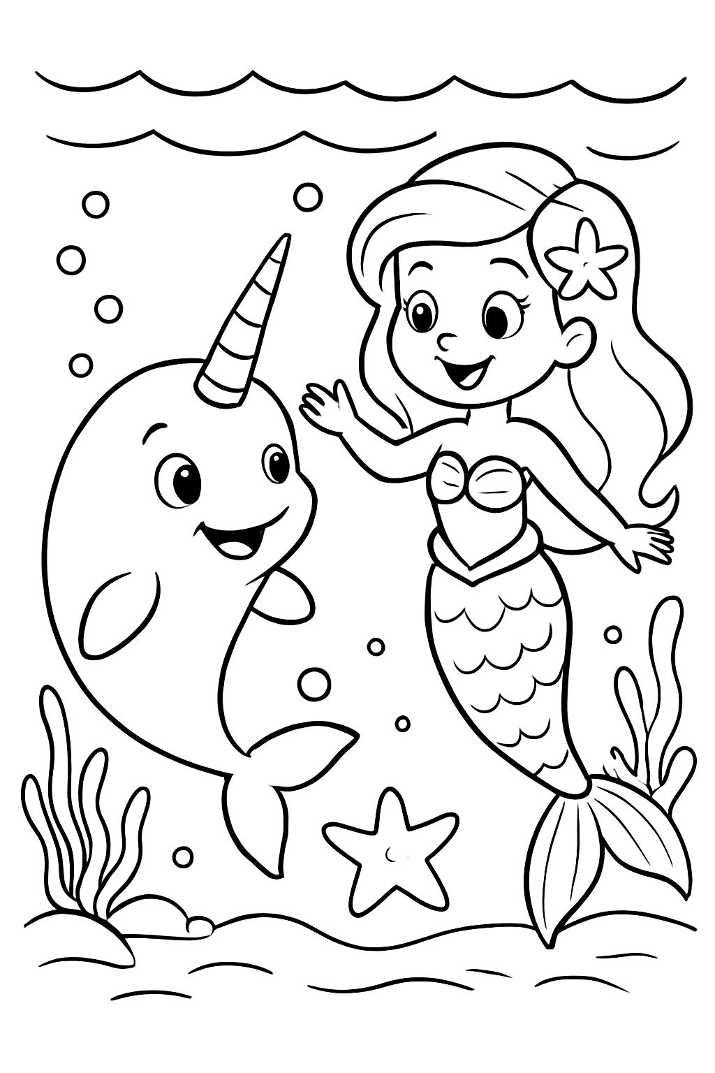 A mermaid with a narwhal