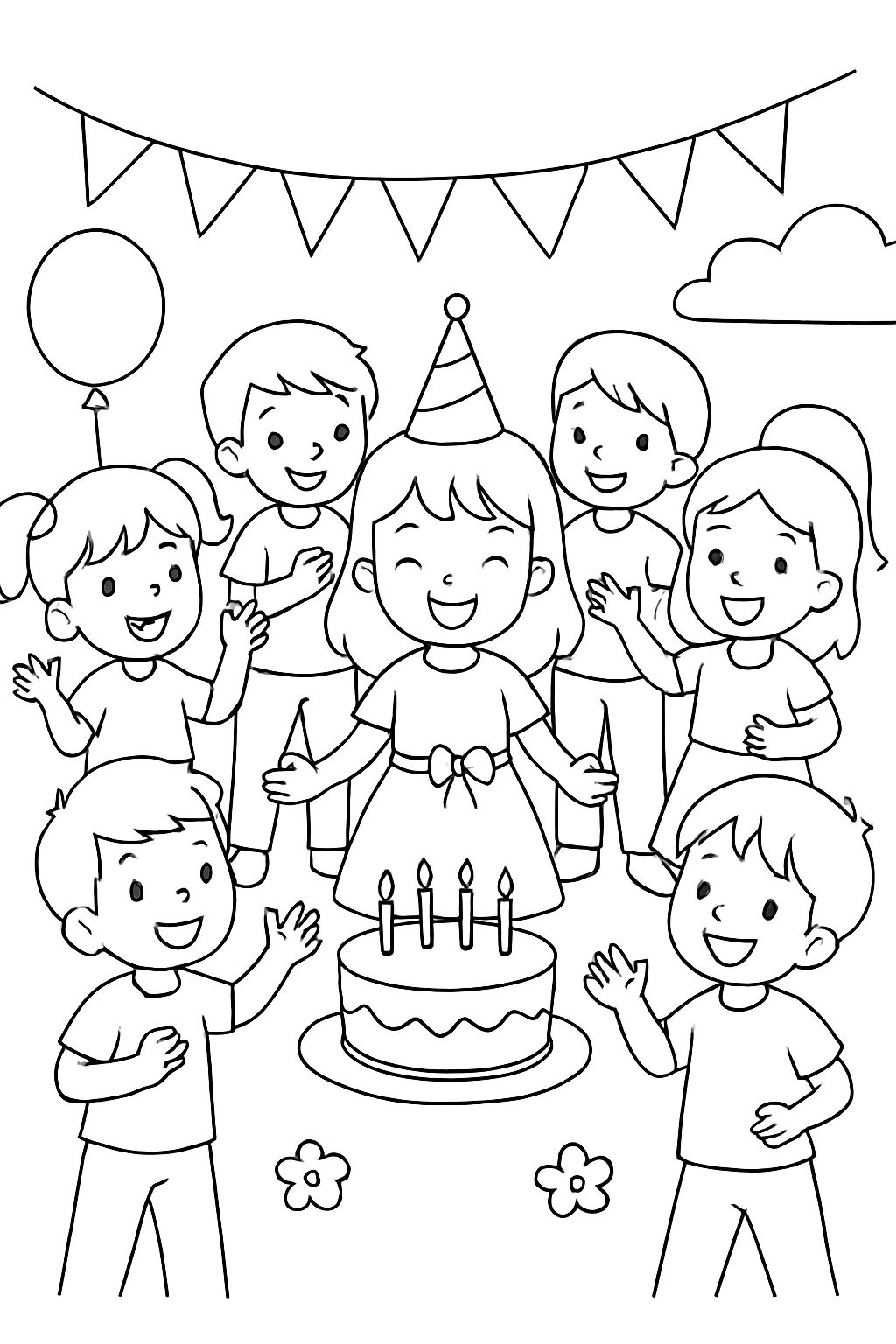 5 filles et 5 garçons célébrant l'anniversaire d'une fille