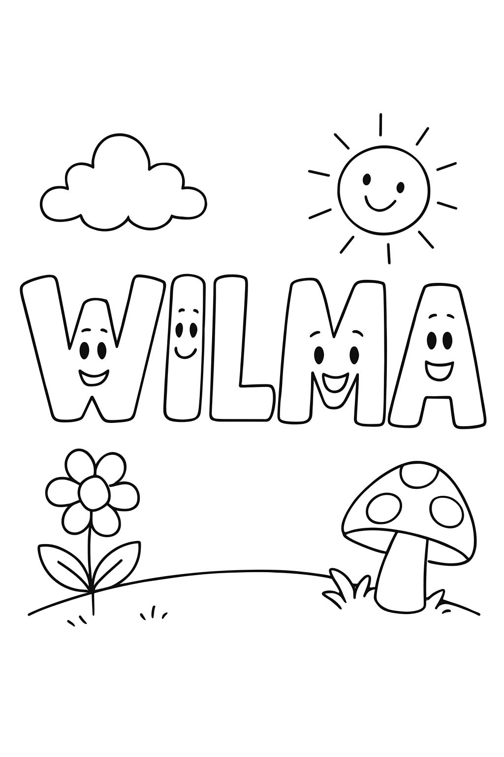 Grandes lettres drôles qui affichent le nom Wilma, format paysage