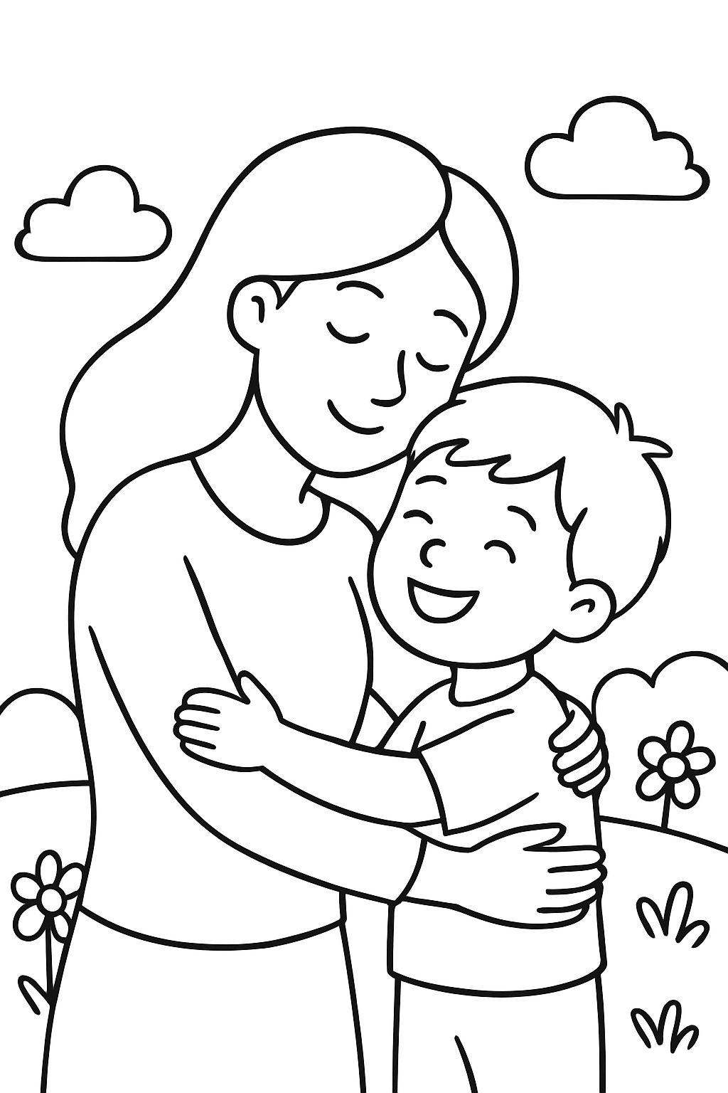 Mom cuddles 5 year old boy