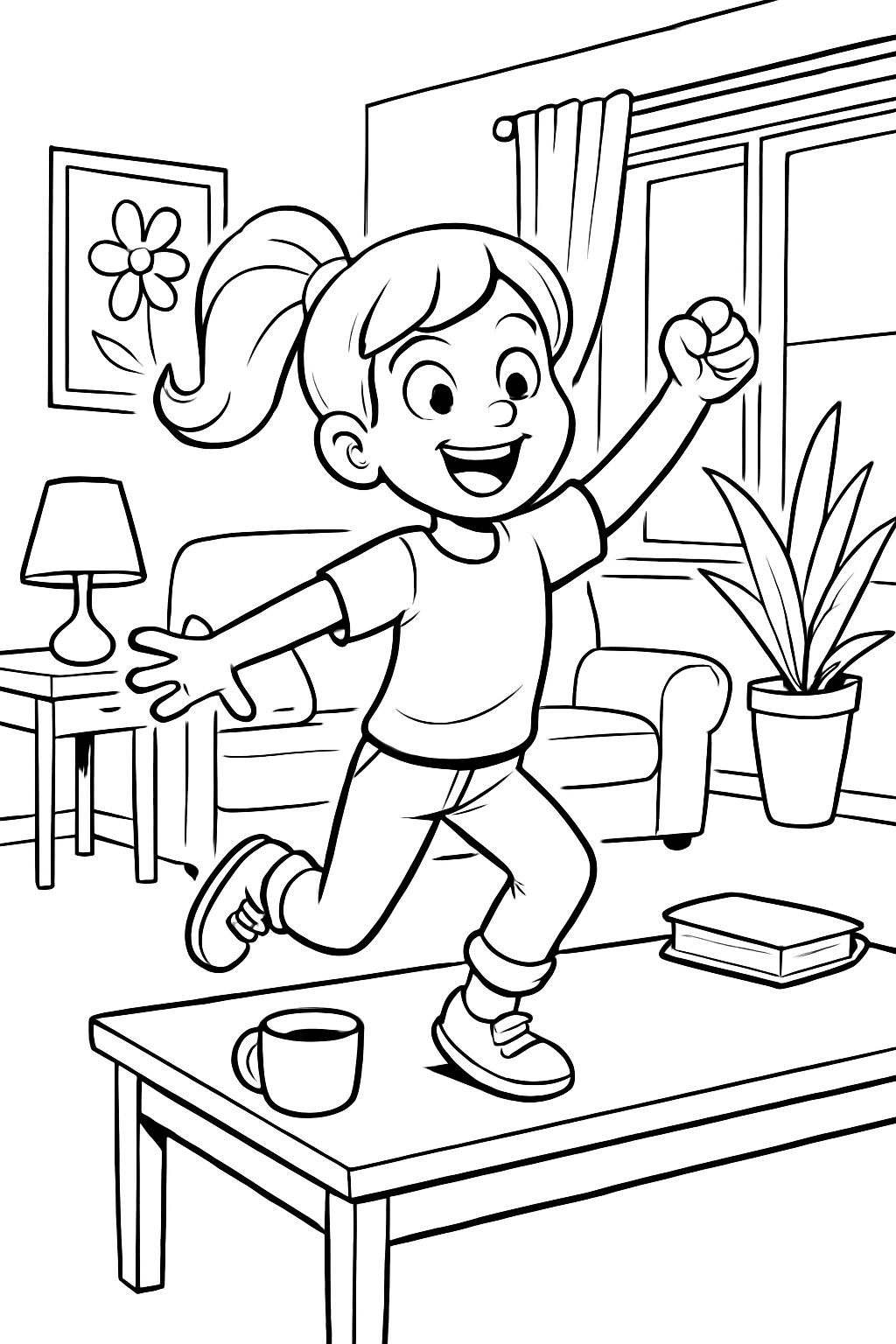 Um quarto com mesa de café