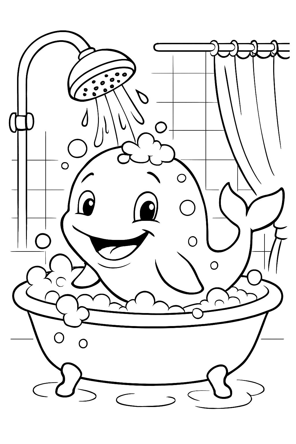 whale taking a bath in the bathtub