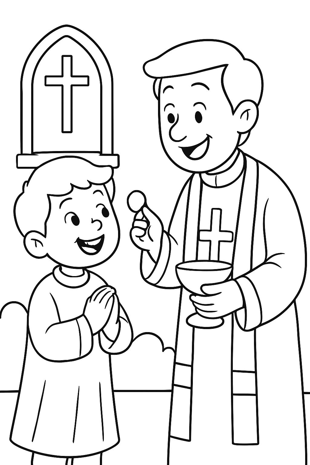 Criança recebendo comunhão padre.